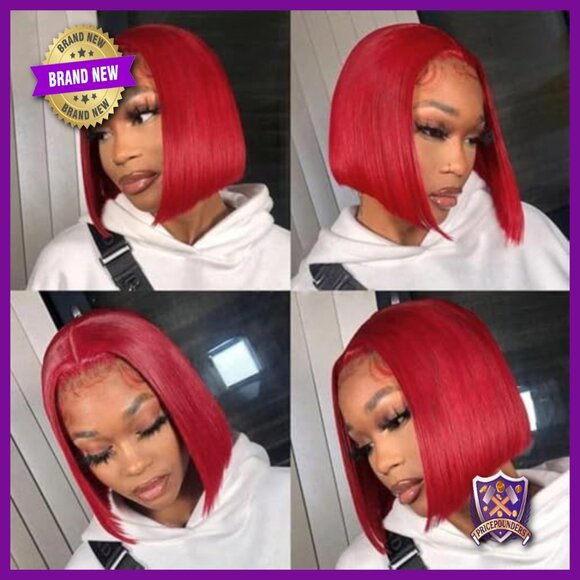 Human Hair Lace Front Wig Glueless Pre Plucked 8 Inch Straight Bob